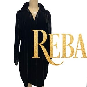 NWT $139 REBA Black Velvet Pointed Collar Tunic Dress